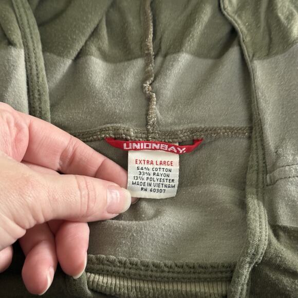Vtg Y2K Juniors UnionBay Sweater Green Striped V Neck Hoodie Layered Thermal - Picture 2 of 4